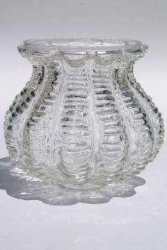 catalog photo of vintage Mexican hand blown glass light shade, textured clear glass melon shape globe hurricane