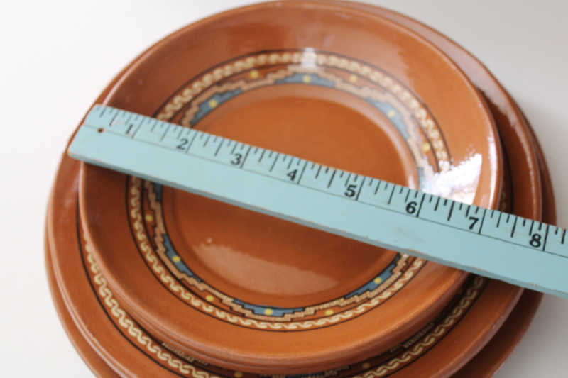 photo of vintage Mexican pottery, Aztec style hand painted red clay terracotta plates & bowls  #5