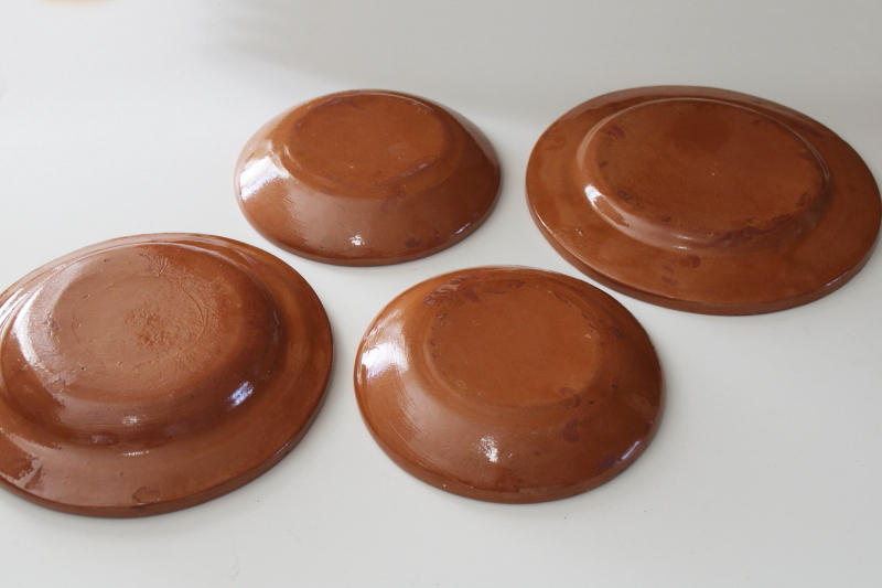 photo of vintage Mexican pottery, Aztec style hand painted red clay terracotta plates & bowls  #10