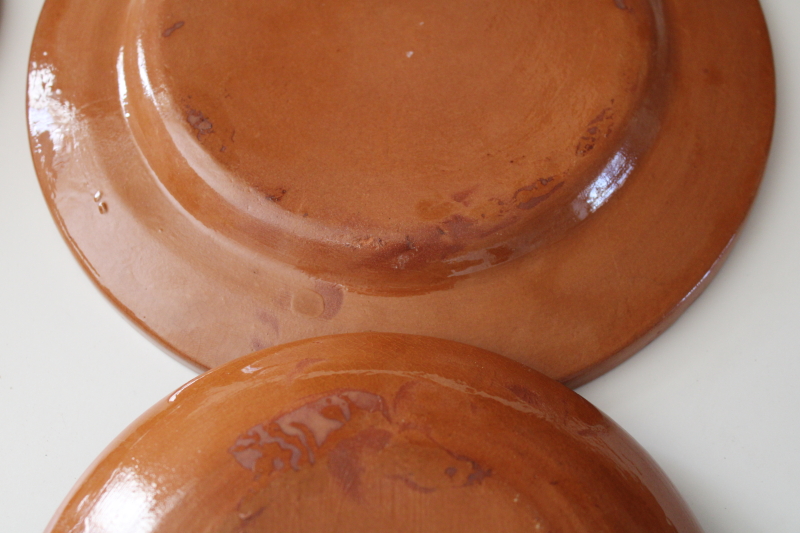 photo of vintage Mexican pottery, Aztec style hand painted red clay terracotta plates & bowls  #11