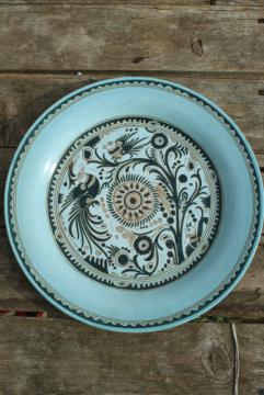 catalog photo of vintage Mexican pottery, Felix Tissot Taxco Mexico ceramic charger plate or round tray