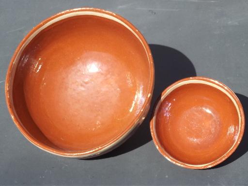 photo of vintage Mexican pottery bowls, hand-painted chips and salsa bowl set #2