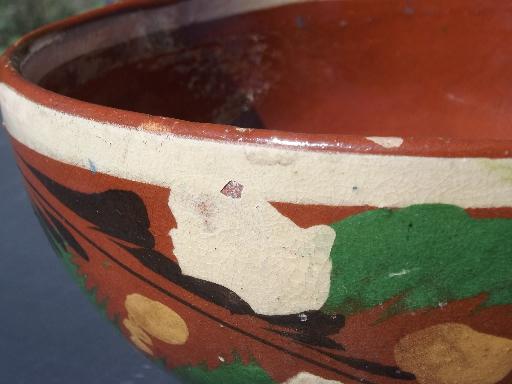 photo of vintage Mexican pottery bowls, hand-painted chips and salsa bowl set #5