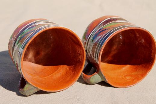 photo of vintage Mexican pottery coffee mugs or chocolate cups, hand-painted terracotta #7