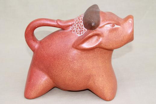 photo of vintage Mexican pottery cow or bull pitcher, large modernist style terracotta water jug #4