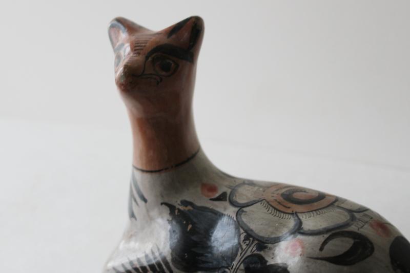photo of vintage Mexican pottery llama or alpaca, Tonala burnished clay hand painted figurine #2