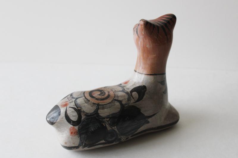photo of vintage Mexican pottery llama or alpaca, Tonala burnished clay hand painted figurine #3