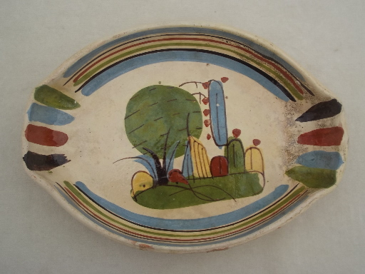 photo of vintage Mexican pottery nesting trays or bowls, old Mexico hand-painted pottery  #5