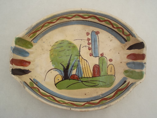 photo of vintage Mexican pottery nesting trays or bowls, old Mexico hand-painted pottery  #6