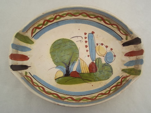 photo of vintage Mexican pottery nesting trays or bowls, old Mexico hand-painted pottery  #7