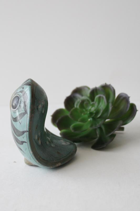 photo of vintage Mexican pottery owl, Tonala burnished clay hand painted bird figurine #5