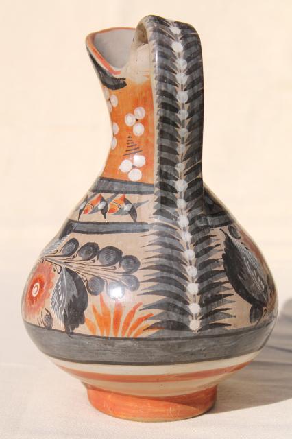 photo of vintage Mexican pottery pitcher, Tonala style hand painted burnished glaze #5