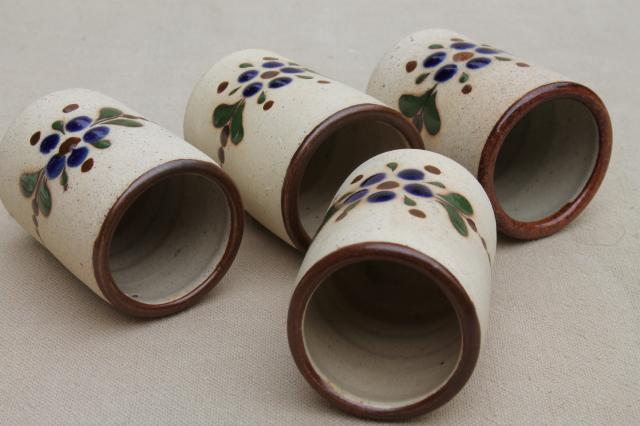 photo of vintage Mexican pottery shot glasses, Tonala Mexico hand painted shots #5
