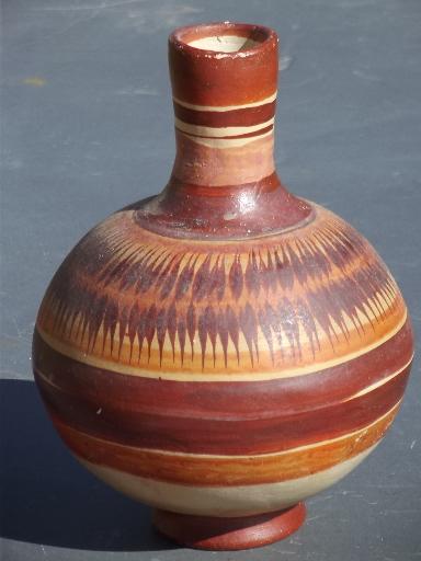 photo of vintage Mexican pottery wine water carafe bottle jug, Mexico hand-painted #1