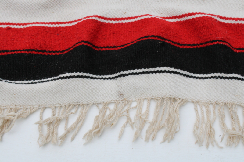photo of vintage Mexican souvenir woven rug or blanket eagle & snake, festival red, white & blue  #10