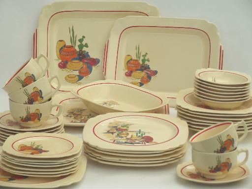 photo of vintage Mexicana & Hacienda Homer Laughlin Mexican theme pottery dinnerware #1