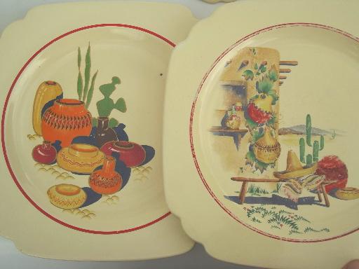 photo of vintage Mexicana & Hacienda Homer Laughlin Mexican theme pottery dinnerware #4