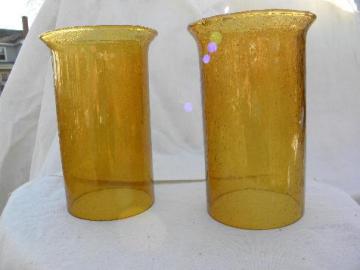 catalog photo of vintage Mexico, hand blown amber glass hurricane shades, pillar candle lamp chimneys