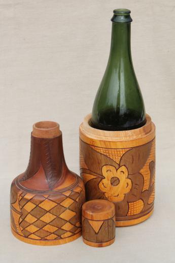 photo of vintage Mexico hand-carved wood wine bottle carrier case / carafe #5