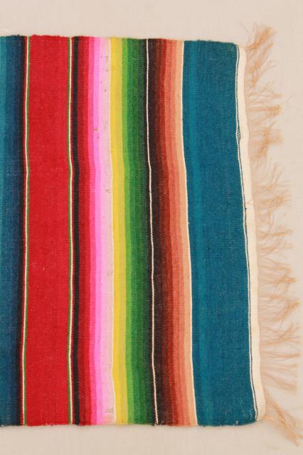 photo of vintage Mexico saltillo handwoven wool table runner, cloth mat w/ serape blanket stripes #4