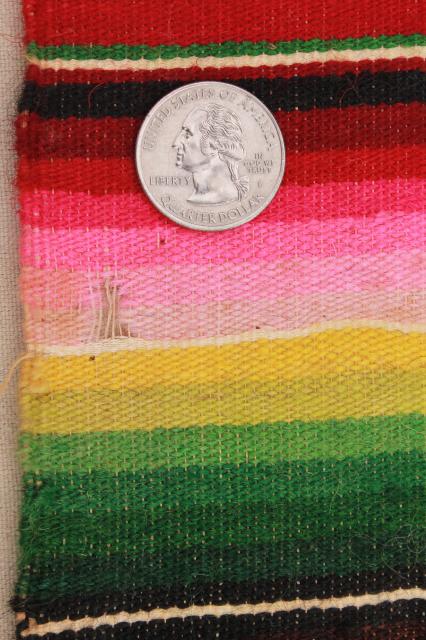 photo of vintage Mexico saltillo handwoven wool table runner, cloth mat w/ serape blanket stripes #7