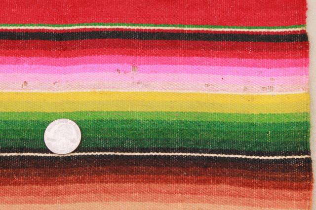 photo of vintage Mexico saltillo handwoven wool table runner, cloth mat w/ serape blanket stripes #9