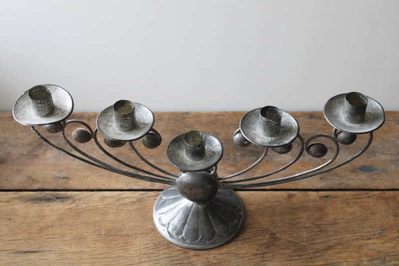 photo of vintage Mexico tin candelabra, lovely old patina handcrafted metal candle holder  #2