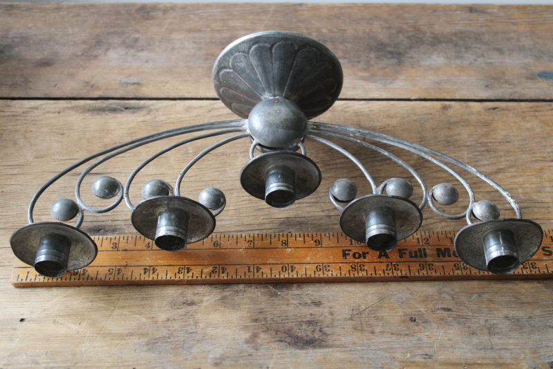 photo of vintage Mexico tin candelabra, lovely old patina handcrafted metal candle holder  #5