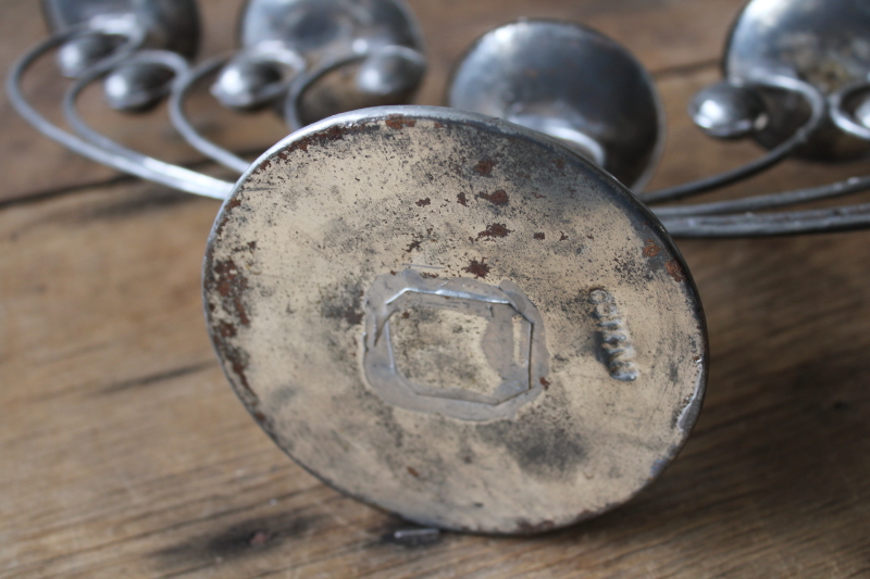 photo of vintage Mexico tin candelabra, lovely old patina handcrafted metal candle holder  #6