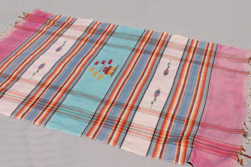 photo of vintage Mexico woven cotton tablecloth or bed cover w/ Mexican serape stripes #2