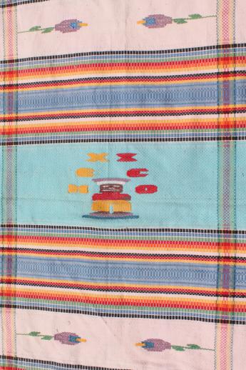 photo of vintage Mexico woven cotton tablecloth or bed cover w/ Mexican serape stripes #3