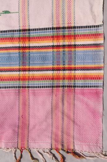 photo of vintage Mexico woven cotton tablecloth or bed cover w/ Mexican serape stripes #6