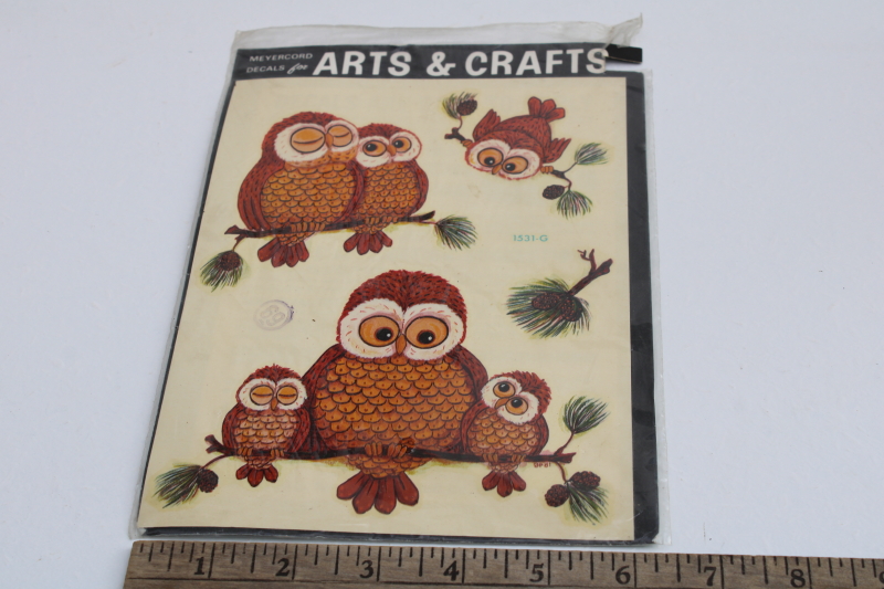 photo of vintage Meyercord decals, retro owls, funny owl family retro graphics #1