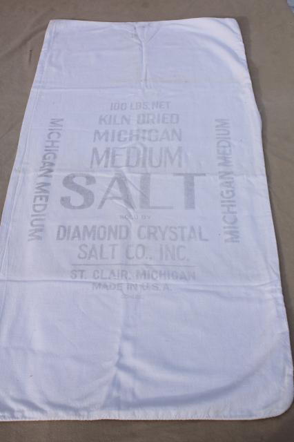 photo of vintage Michigan Diamond salt sacks, primitive printed cotton sack fabric feed bags #2