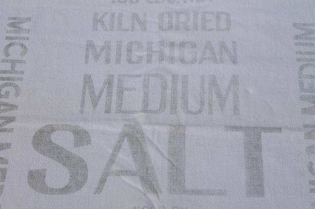 photo of vintage Michigan Diamond salt sacks, primitive printed cotton sack fabric feed bags #5