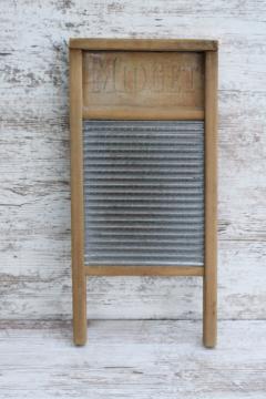 vintage Midget scrub board, metal washboard w/ primitive old wood frame, laundry room kitchen decor 