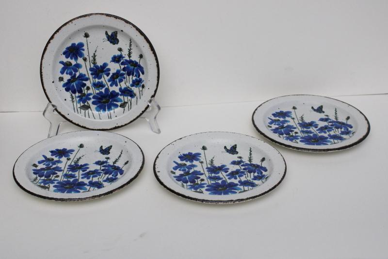 photo of vintage Midwinter Stonehenge stoneware pottery salad plates, Spring blue flowers #1