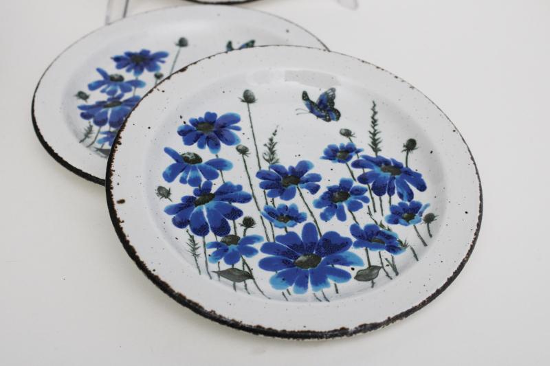 photo of vintage Midwinter Stonehenge stoneware pottery salad plates, Spring blue flowers #2