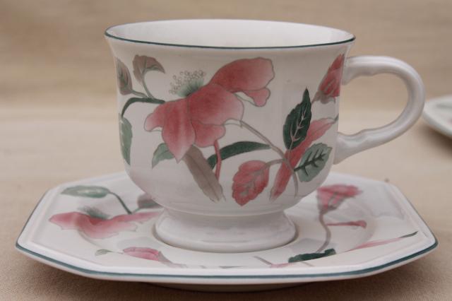 photo of vintage Mikasa Silk Flowers Japanese inspired floral pattern china tea cups & saucers set #3