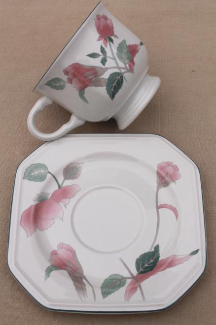 photo of vintage Mikasa Silk Flowers Japanese inspired floral pattern china tea cups & saucers set #4