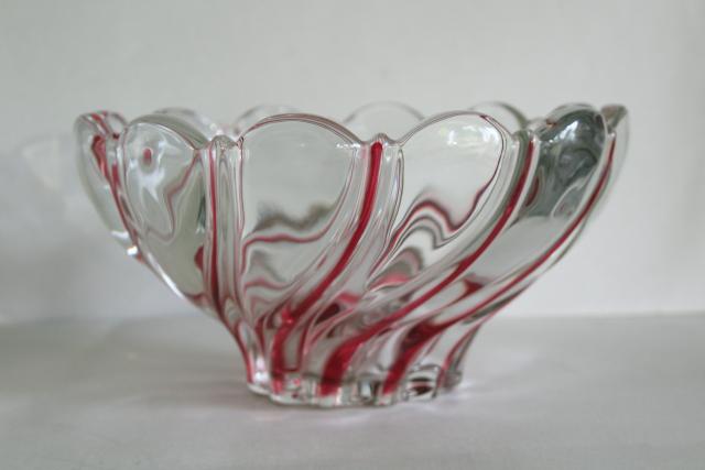 photo of vintage Mikasa crystal red peppermint striped swirl bowl, Walther glass #1