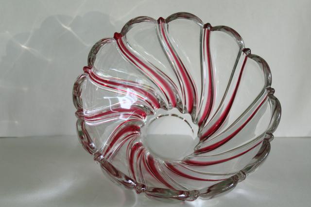 photo of vintage Mikasa crystal red peppermint striped swirl bowl, Walther glass #2