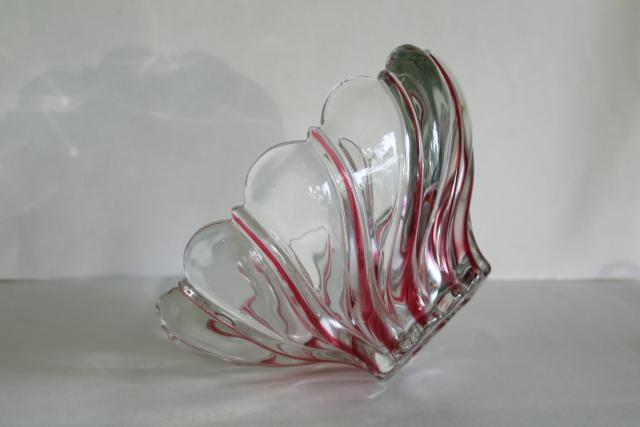 photo of vintage Mikasa crystal red peppermint striped swirl bowl, Walther glass #3