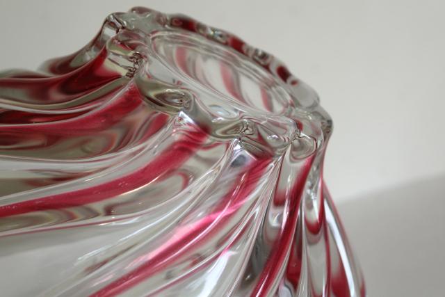 photo of vintage Mikasa crystal red peppermint striped swirl bowl, Walther glass #4