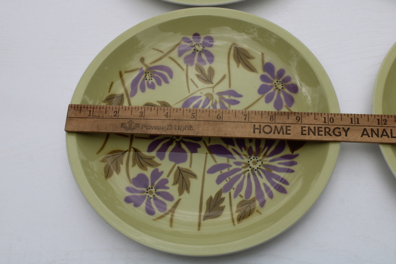 photo of vintage Mikasa dinner plates Twiggy mod flowers pattern purple & olive green Pastelle  #2