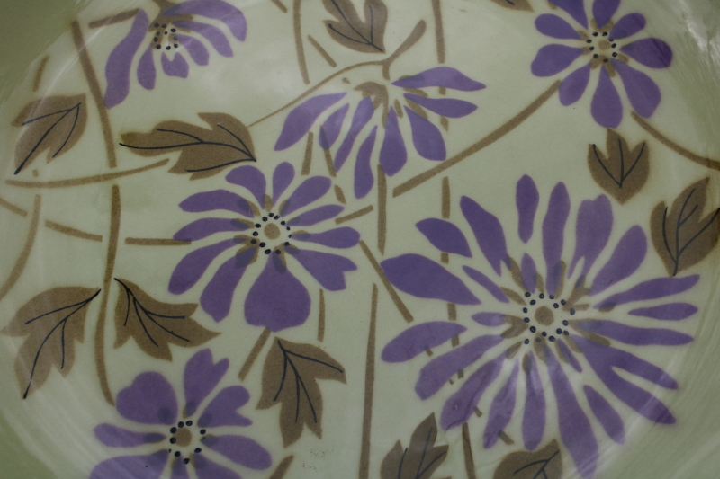 photo of vintage Mikasa dinner plates Twiggy mod flowers pattern purple & olive green Pastelle  #3