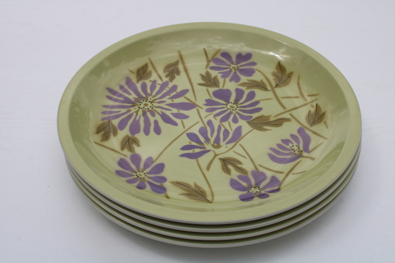 photo of vintage Mikasa dinner plates Twiggy mod flowers pattern purple & olive green Pastelle  #6