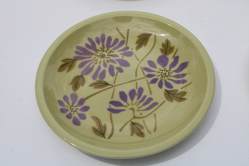 photo of vintage Mikasa salad or dessert plates Twiggy mod flowers pattern purple & olive green  #2