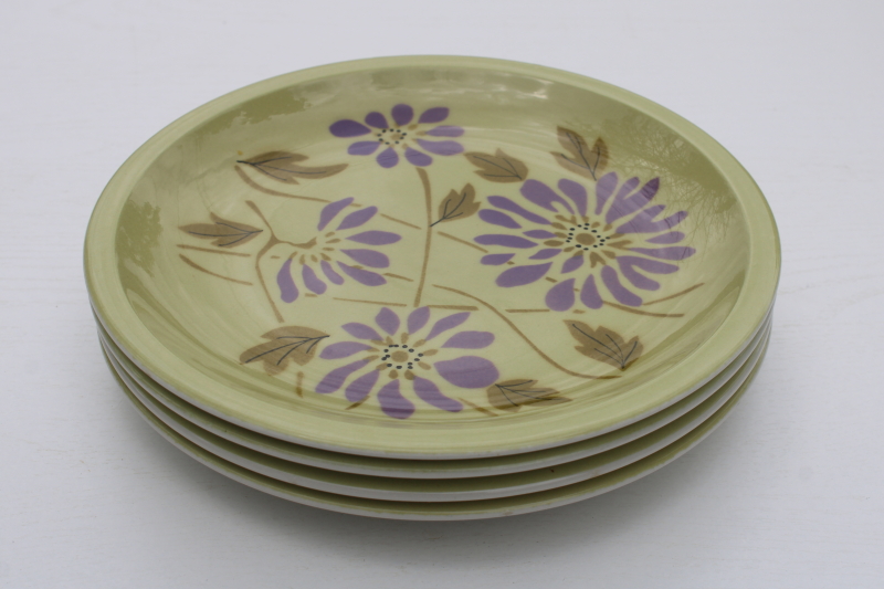 photo of vintage Mikasa salad or dessert plates Twiggy mod flowers pattern purple & olive green  #6
