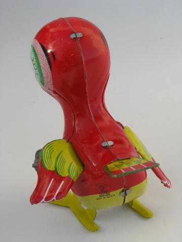 photo of vintage Mikuni - Japan red baby bird tin litho print wind-up toy #3